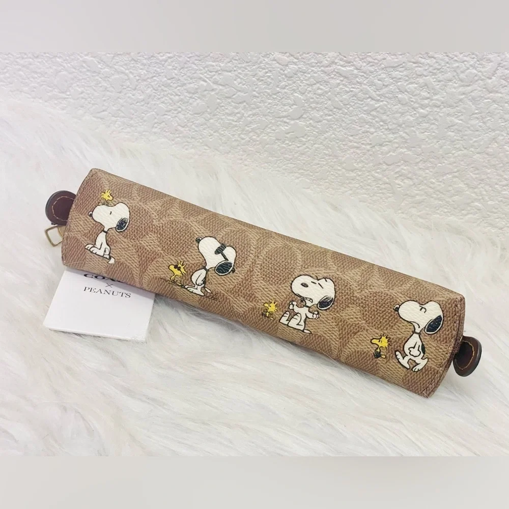 Coach X Peanuts Pencil Case In Signature Canvas With Snoopy Print CBT17